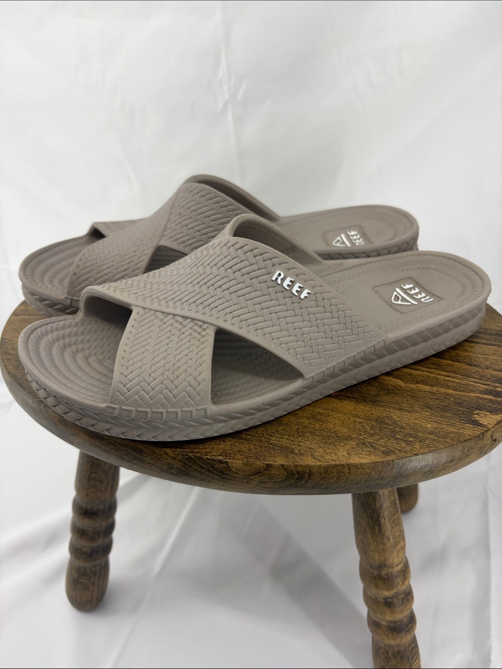 Reef Womens PVC-Free Water X Slide Sandals in Mushroom w/ Woven Texture, sz 8
